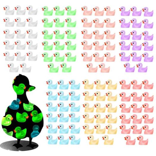 Sixwipe 120 Pcs Luminous Mini Resin Duck,Mini Glow Resin Ducks, DIY Garden Dollhouse Duck