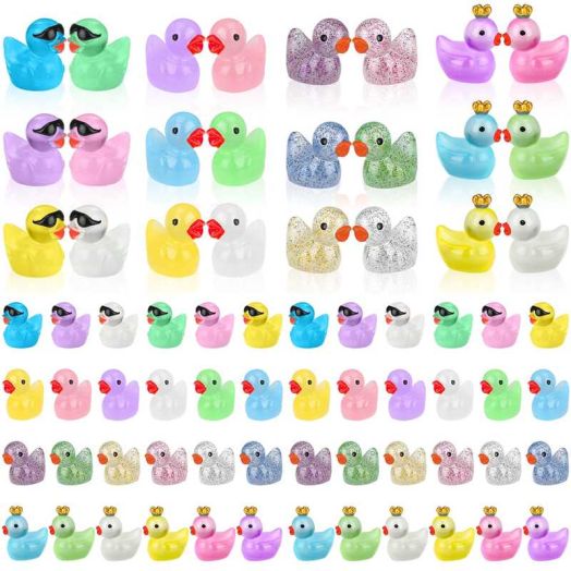 sixwipe 48 Pcs Luminous Mini Resin Ducks, Tiny Duck Bulk Glow in The Dark, Small Plastic Miniature Ducks Figures for Dollhouse Decor, Micro Garden Home Landscape, Gifts Party Favors Toys