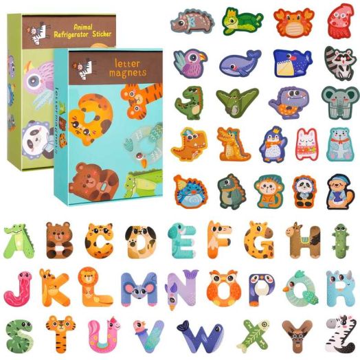sixwipe 48 Pcs Magnets Animals and Letters, Cartoon Animal Fridge Magnets for Magnetic Whiteboards, Photos, Maps, Office Stickers, Refrigerator Educational Learning Toys for Kids