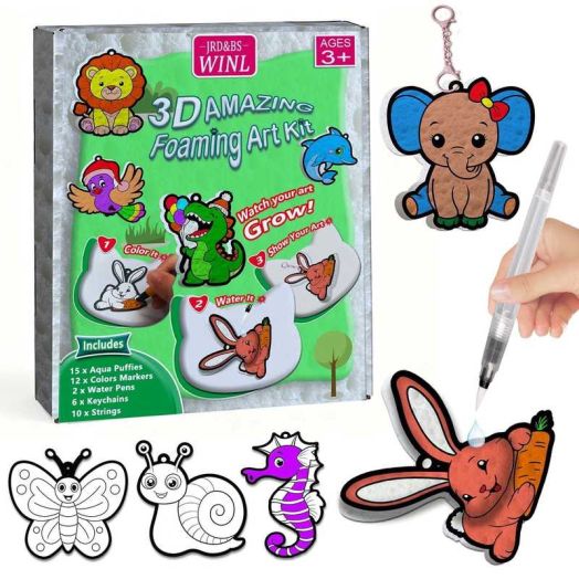 SkyMagic 3D Aqua Puffs Animals Art Kit,15 Paint by Number Crafts for Kids, DIY Color & Inflate Activity - Travel & Birthday Gift for Girls Boys Ages 4+