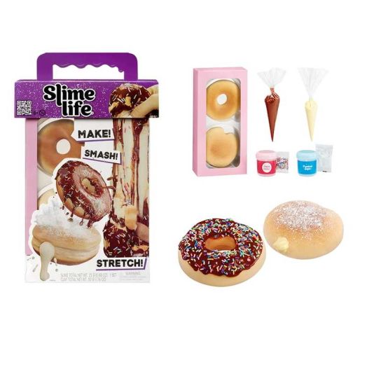 Slime Life Choco Icing Round & Cream Filled Donuts DIY Slime Kit, Make, Smash, and Stretch Your Food Slime, Ages 8+