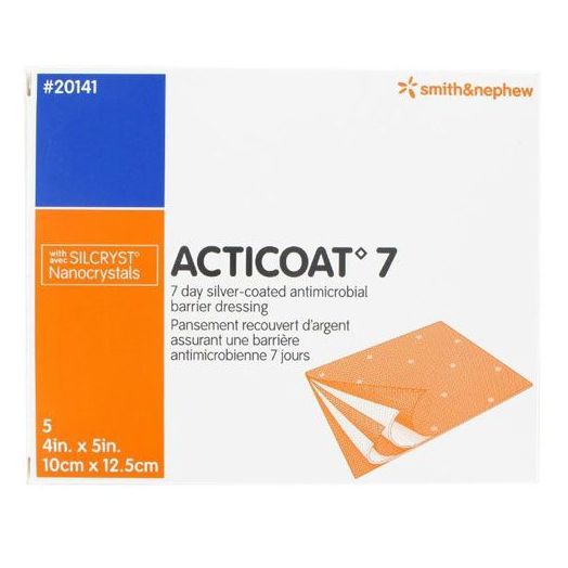 Smith & Nephew Acticoat 7 Antimicrobial Barrier Silver Dressing, 4 x 5 Inch