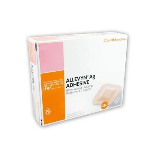 Smith & Nephew ALLEVYN Ag Adhesive Absorbent Silver Barrier Dressing, 5 x 5 Inch