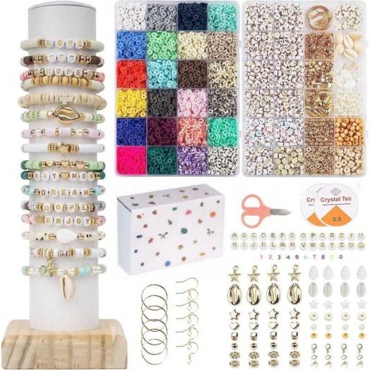 6000PCS Clay Beads Friendship Bracelet Making Kit - DIY Polymer Beads 24 Colors Set with Charms, Elastic Strings& Accessories- Creative Craft Jewelry Making Kit for Adult