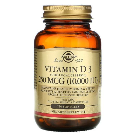 Solgar Vitamin D3 (Cholecalciferol) 250 MCG (10,000 IU), 120Softgels -120 servings