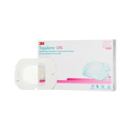 Solventum Tegaderm CHG Chlorhexidine Gluconate I.V. Securement Dressing, 4 x 4.75 Inch