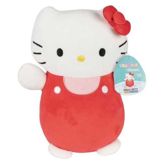 Squishmallows Original Sanrio 10-Inch Hello Kitty in Red and Pink Overalls HugMees - Medium-Sized Ultrasoft Official Jazwares Plush - Easter Basket Gift for Kids, Girls & Boys