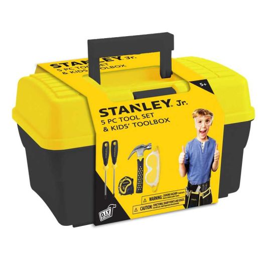 STANLEY Jr. - 5 Piece Kids Tool Set with Tool Box - Hammer, Measuring Tape,2 Screwdrivers and Goggles - Fun & Educational for Little Builders & Creative Playtime Adventures Age 5+ 5 Pcs.