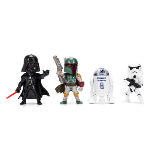 Star Wars Metalfigs Single Pack PDQ W1 - Darth Vader, Stormtrooper, R2-D2, Boba Fett (Classic) Die-Cast Figures 2.5" Scale - Stylized Display Set by Jada Toys