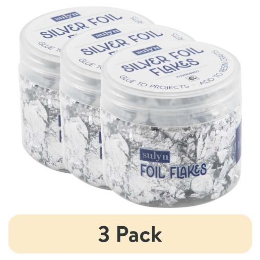 (3 pack) Sulyn 0.07 oz Foil Flakes- Silver, Plastic Container