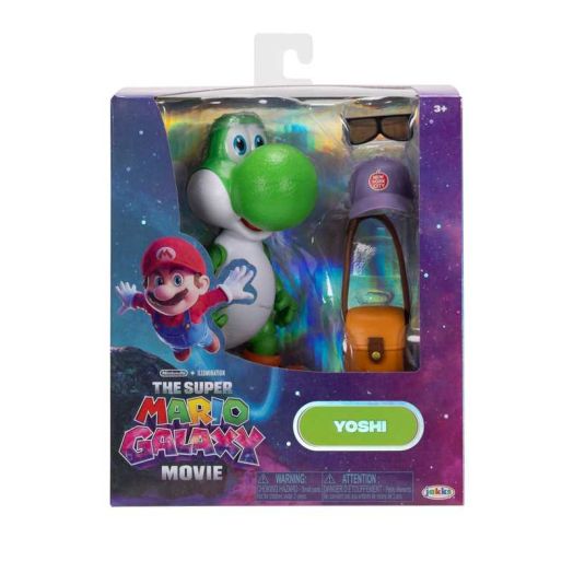 The Super Mario Galaxy Movie - 5 inch Action Figure Series - Yoshi Figure with Hat, Sunglasses, and Satchel Accessories