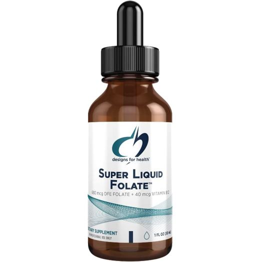 Designs for Health B12 + Folate Drops - Super Liquid Folate, 400mcg Natural Folate + 40mcg B12 (1 Fl Oz, 660 Servings) | designs for health