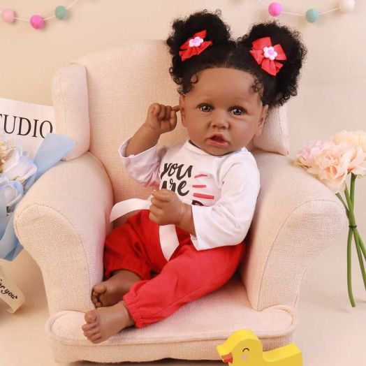 Takanini Reborn Baby Dolls 22.8 inch Lifelike African American Handmade Silicone Realistic Doll with Soft cloth Body for Kids Age 3+