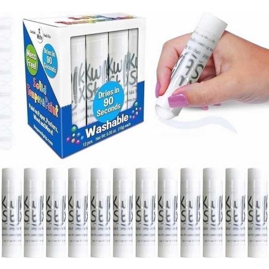 Kwik Stix Solid Tempera Paint Sticks, 12 Count, Single Color White, Washable, Quick-Drying, Non-Toxic