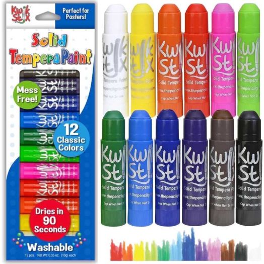 Kwik Stix Tempera Paint Sticks, 12 Count, Classic Colors, Washable, Quick-Drying, Non-Toxic