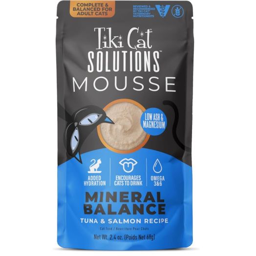 Tiki Cat Solutions Mineral Balance Mousse, Supports Urinary Health, Tuna & Salmon Recipe, 2.4 oz. Pouch (12 Pack)