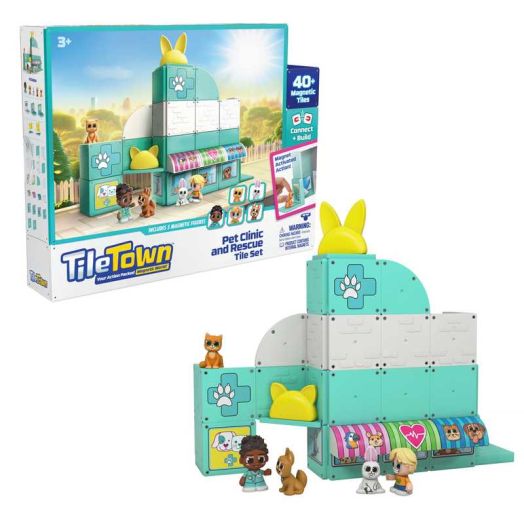 Tile Town Pet Vet Magnetic Tiles Construction Building Playset and Figures, Ages 3+