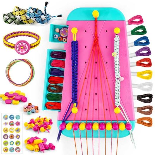 Tivamiko 2-in-1 DIY Friendship Bracelet Making Kit for Girls Ages 8-12, Crafts with Strings, Beads & Accessories, Creative Gift for Kids(Pink)