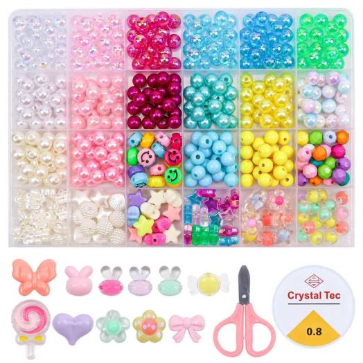 Tivamiko DIY Bracelets Making Kit with 8mm Beads(483pcs), Handcraft Necklace&Jewelry Making Kit for Girls Ages 6-12