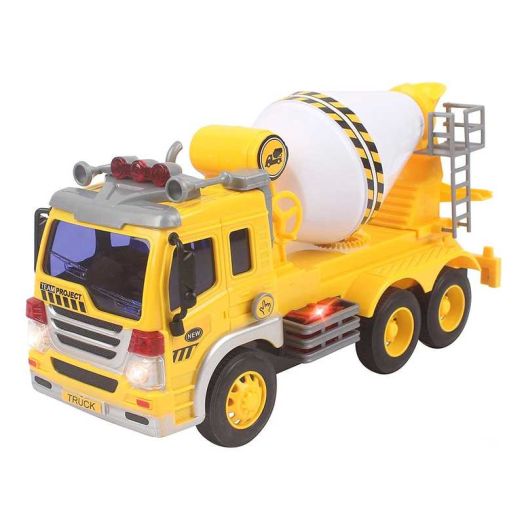 Toolbench Time! Friction Powered Cement Mixer Truck Toy With Lights And Sound - Yellow
