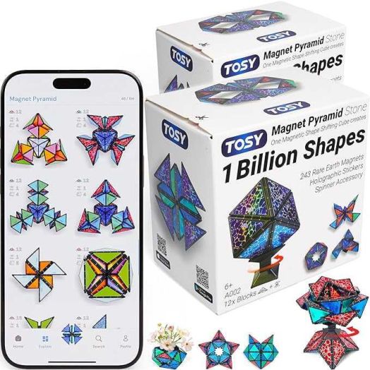TOSY Magnet Pyramid Stone - 1 Cube Transforms into 1 Billion Shapes, 12 pieces, 243 Magnets, Christmas Stocking Stuffers Gift for kids, Creative Puzzle STEM Toy, 2-pack