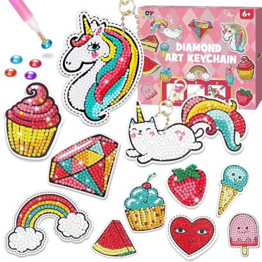 TOY Life Diamond Painting Kit For Kids with Keychains, Crafts for Girls Ages 8-12, Diamond Art for Kids, Diamond Dot Gem Art Kits for Kids, Kids Arts and Crafts for Kid Ages 8-12
