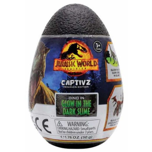 Jurassic World Dominion Captivz Dino Slime Egg, Glow in the Dark Edition, Pop N Lock Dinosaur, Surprise Collectible Toy for Kids 3+