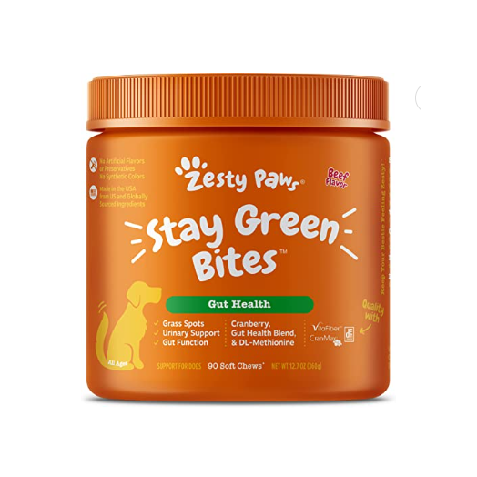 Zesty Paws Stay Green Bites for Dogs - Gut Health - Grass Burn Soft Chews for Lawn Spots Caused by Dog Urine - Cran-Max Cranberry for Urinary Tract and Bladder - with Apple Cider Vinegar + Digestive Enzymes