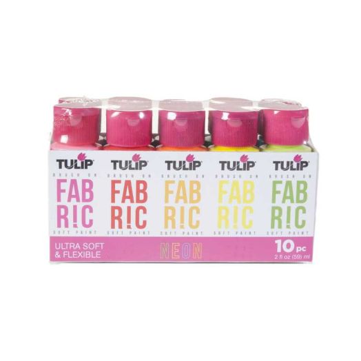Tulip Brush-On Fabric Paint Set - 10 Pack of 2 fl oz Bottles, Liquid Neon Colors for DIY Crafts & Clothing