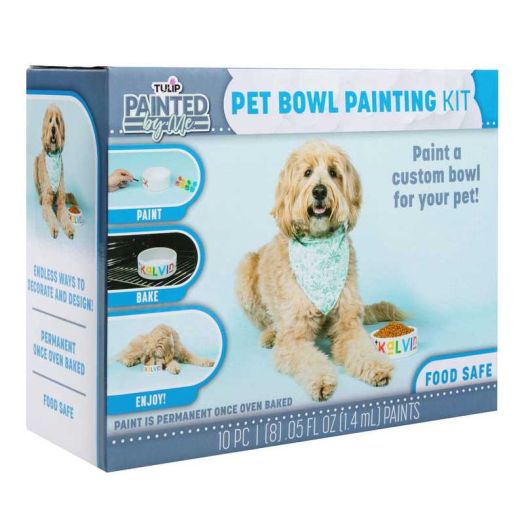 Tulip Paint & Bake Ceramic Pet Bowl Kit, Family Friendly Art & Craft Kit, Includes Brush, 8 Rainbow Paints & Dog or Cat Bowl