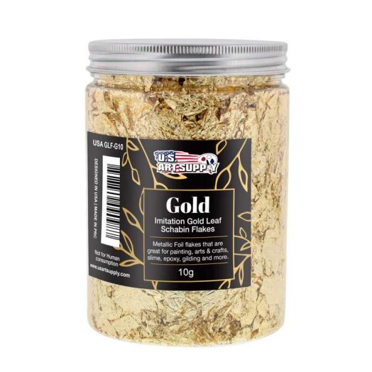 U.S. Art Supply Metallic Foil Schabin Gilding Gold Leaf Flakes - Imitation Gold in 10 Gram Bottle - Gild Picture Frames, Paintings, Furniture, Decorate Epoxy Resin, Nails, Jewelry, Arts, Crafts, Slime