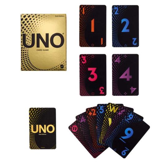UNO Card Game Gold Edition for Kid, Adult & Family Nights, Collectible Deck with Foil Accents | Uno