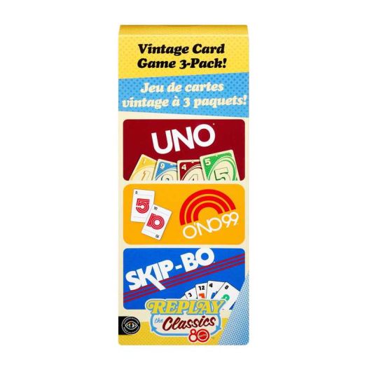 Vintage Set with 3 Card Games, UNO, O'NO 99 & Ski-Bo for Kid, Adult & Family Nights & Parties