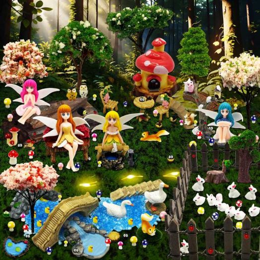 125Pcs Fairy Garden Accessories Kit, Miniature Fairy Figurines, Animals, Houses, Fences & Mushrooms - Outdoor Fairy Garden Decor for DIY Landscaping, Terrarium, Bonsai, Planter, Dollhouse Scenes