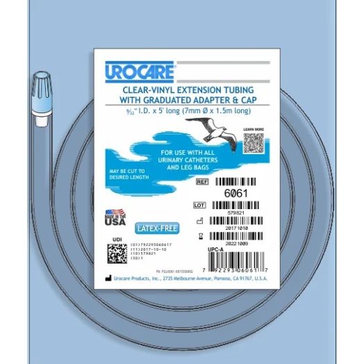 Urocare Clear-Vinyl Drainage Tubing with Graduated Adapter and Cap, 60 Inch x 7mm Sterile