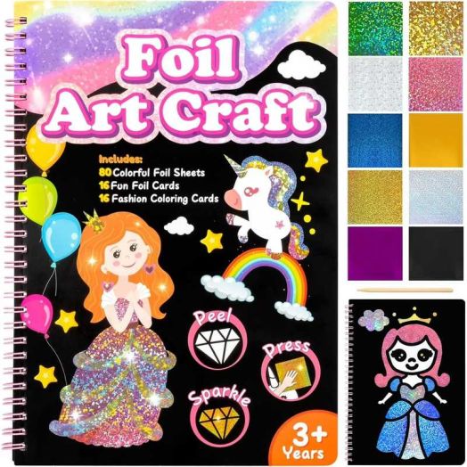 Fun Foil Art Kit for Kids - Art Craft Activity for Kids , DIY Foil Coloring Kits for Girl Toys Age 3-5,Idea Birthday Christmas Gift for Girl Boy Children 3 4 5 6 7 8 9 Year Old