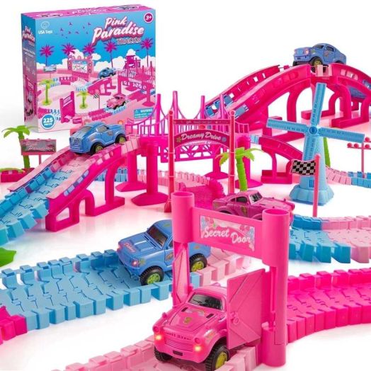 USA Toyz Pink Paradise Adventure 225 Piece Tracks Spring Break Travel Toy for Kids Ages 3+