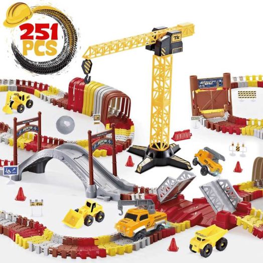 USA Toyz Snap Trax Vehicle Playset Construction Track Set with LED Cars STEM Toy 251 Piece Age 3+