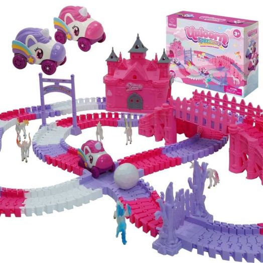 USA Toyz Unicorn Speedway 225 Piece Tracks Spring Break Travel Toy for Kids Ages 3+