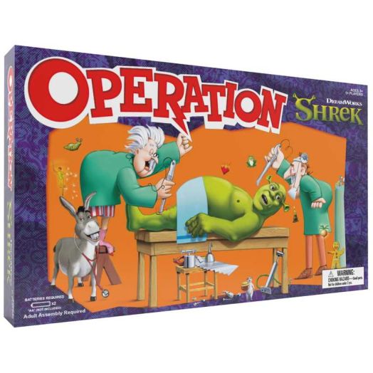 OPERATION :Shrek - Collectible Silly Skill Board Game, Perform Surgery On Shrek, Removing Parts & Buzzer, Licensed, Family & Kids Ages 6+, 1+ Players