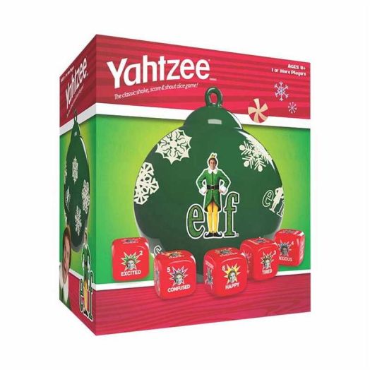 YAHTZEE: Elf Edition, Exclusive Holiday Ornament Cup Featuring Buddy, Roll the dice & Spread the Christmas Spirit, Classic Dice Game