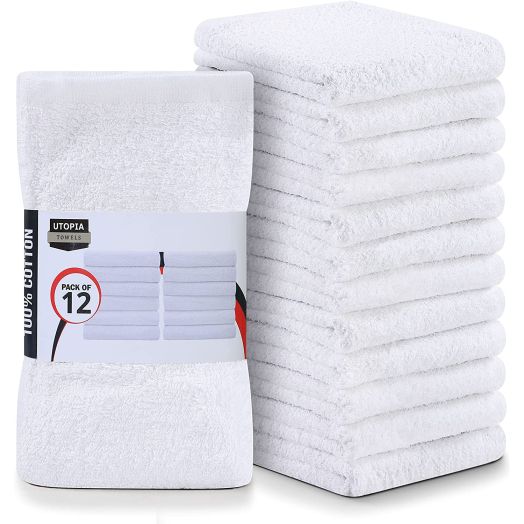 Utopia Kitchen All-Purpose Bar Mop Towels, Cotton, Professional Grade for Home Kitchen or Restaurant Use - 12-Pack - White (16" x 19" )