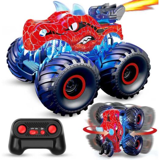 UUGEE Remote Control Car Toys, 2.4GHz RC Dinosaur Cars for Boys Girls Toddlers, 360° Rotating Monster Trucks with Light, Sound & Spray, Christmas Birthday Gifts for Kids 6 7 8