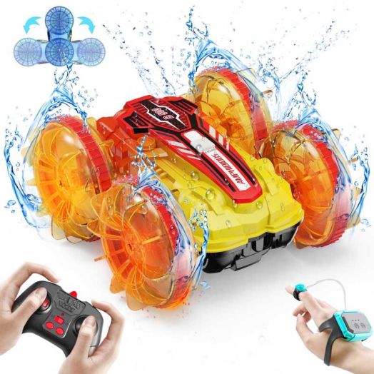 UUGEE Remote Control Cars, RC Car Boat Toys for Boys Kids, 2.4GHz 4WD Gesture 360° Rotating Drift Amphibious RC Stunt Car with LED Lights, Christmas Birthday Gifts for 8+ Year Old