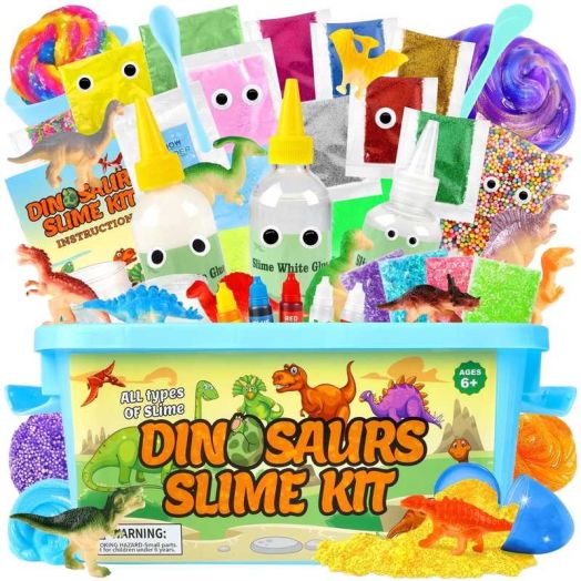 UUSUOO Dinosaur Slime Kit,Slime Making Kit for Kids,DIY Slime Kit Toys with 12 Dinosaur Toys & Awesome Add-Ins,Stress Relief Toys,Christmas Birthday Gifts for Boys Girls 6 7 8 9 10+