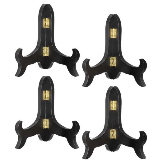 Uxcell 5" Easel Plate Holder, Wooden Folding Display Stand Black for Decorative Picture Frame, 4 Pack
