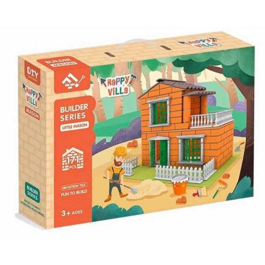 Kids Brick House Building Kit DIY Masonry Playset with Mortar, 171-Piece STEM, Ages 3+ Valessati