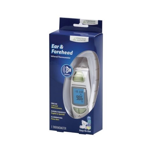 Veridian Healthcare Talking Ear and Forehead Infrared Thermometer, Battery Powered