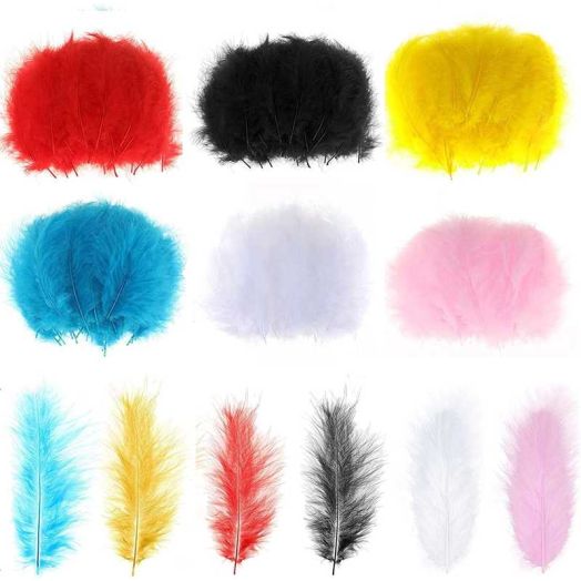 300PCS Colored Feathers 4-6in, 6 Colors Ostrich Feathers for DIY Crafts Carnival Costumes Wedding Holiday Party Decorations