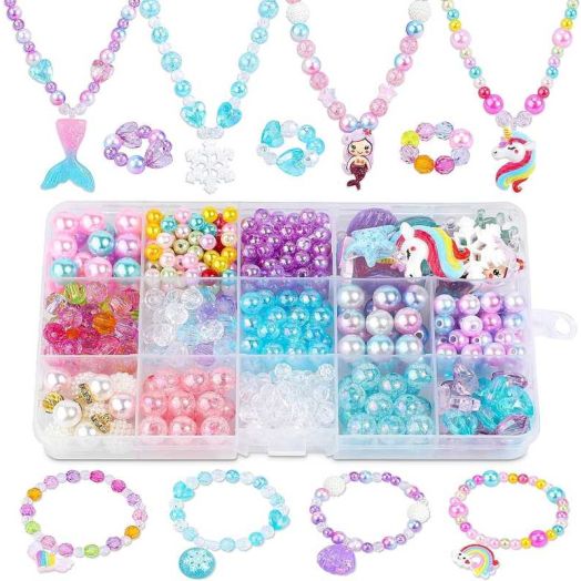 Mermaid Jewelry Making Kit for Kids, Charm Bracelet Necklace Making Ocean Beads Set for Girls Age 5-12